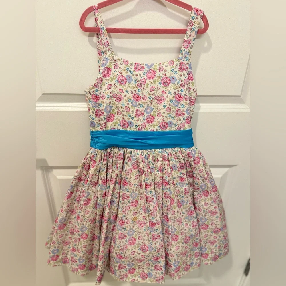 Girl’s Handmade‎ Floral Dress with Blue Bow, | Vintage Aesthetic | Size 5